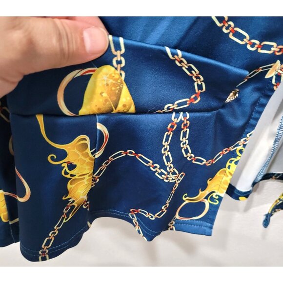 Shein Blue & Gold Floral Butterfly & Chain Print Blazer Jacket Size S - Picture 4 of 15